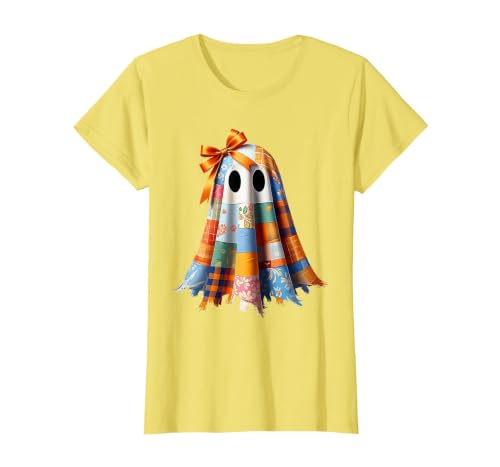 Patchwork Quilt Ghost Halloween Quilter Autumn Tee Patchwork Ghost Quilt Halloween Quilter Fall Autumn Bow Cute T-Shirt -