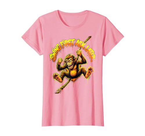Mademark Swing First Ask Later Funny Monkey Design T-Shirt - Women - size chart