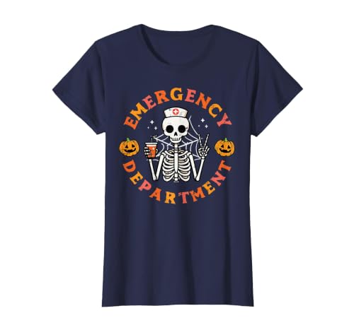 Halloween Nurse Shirts For Women Scrub Costumes Emergency Department Funny Halloween ER Nurse Women Men T-Shirt - size chart