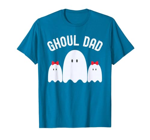 Ghoul Dad, Halloween Daddy Ghost Father of Two Ghost Girls T-Shirt - size chart