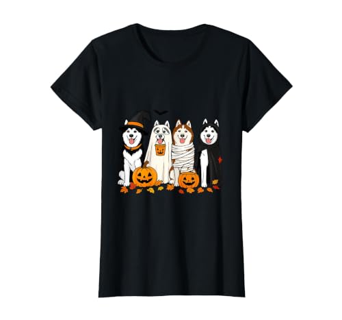 Funny Siberian Husky Ghost Pumpkin Funny Husky Ghost Dogs Halloween Dog Spooky T-Shirt - size chart
