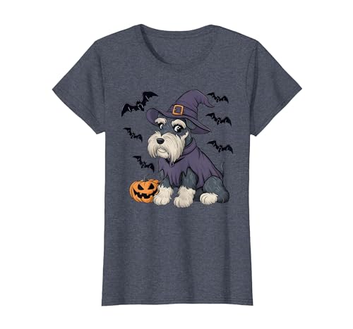 Witch Schnauzer Dog Halloween Outfits Schnauzer Dog Scary Pumpkin Bat Witch Schnauzer Halloween T-Shirt - size chart