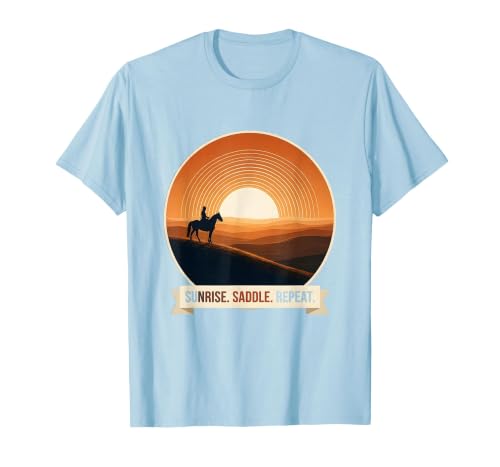 Mademark Sunrise Saddle Repeat Horse Rider Silhouette Design T-Shirt - Men - size chart