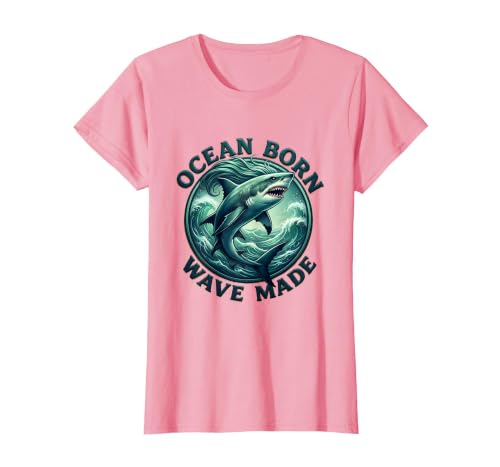 Mademark Ocean Born Wave Made Shark Women Graphic Design T-Shirt - Red