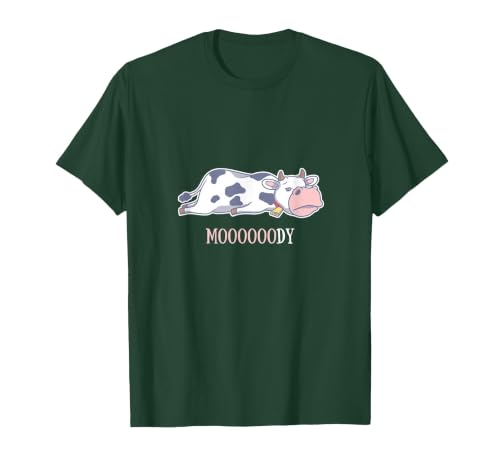 Bad Mood Sleeping Cow Tee Moooody Cow Beef Milk Farm Animals T-Shirt - size chart