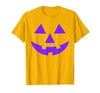 Trick or Treat Funny Halloween Costumes Party Tees Jack O Lantern Scary Carved Pumpkin Face Halloween Purple T-Shirt - size