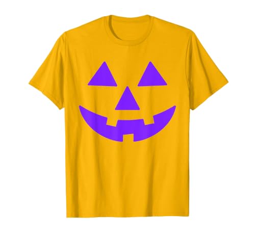Trick or Treat Funny Halloween Costumes Party Tees Jack O Lantern Scary Carved Pumpkin Face Halloween Purple T-Shirt - size