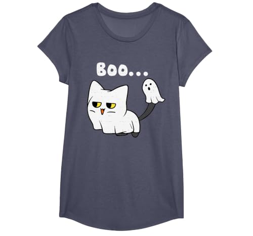 Halloween Tees Women Men Kids Cat Boo Ghost Cute Kitty Spooky Funny Halloween Meow Pet T-Shirt - size chart
