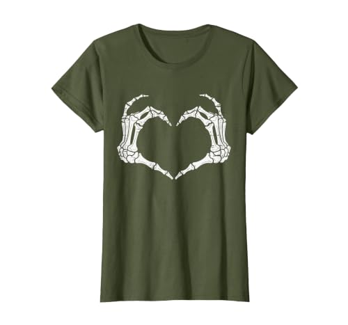 Halloween Tees for Women Men Kids Skeleton Hands Heart Halloween Rock Costume Men Women Kids T-Shirt - size chart