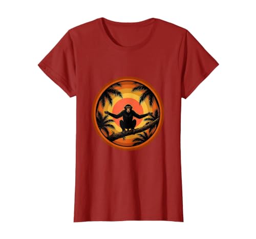 Mademark Monkey Silhouette Tropical Sunset Graphic T-Shirt - Women - size chart