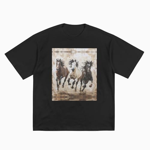 DRTGEDS Horses Running Art Printing Short Sleeve Cotton Lightweight Pullover Summer Casual Sweatshirts - size chart