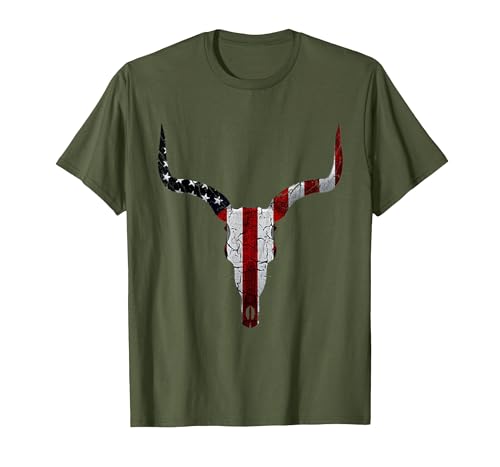 Cow skull USA Flag Bull Skull American Flag Cow Skull Western Graphic Wild West T-Shirt - size chart