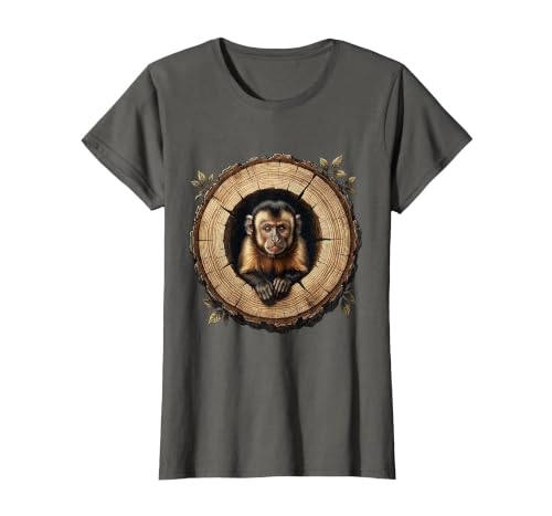 Mademark Capuchin Monkey in Hollow Log Illustration T-Shirt - Women - size chart