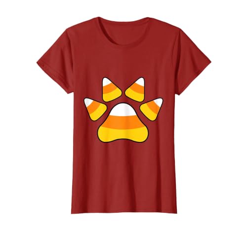 Scary Halloween Tees For Adults and Kids Halloween Candy Corn Paw Print T-Shirt for Animal Lovers T-Shirt - size chart