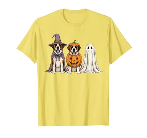 Funny Retro St. Bernard mom Halloween Witch Spooky Ghost Saint Bernard Pumpkin Halloween Dog Lover T-Shirt - size chart