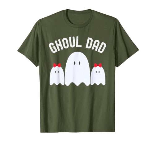Ghoul Dad, Halloween Daddy Ghost Father of Two Ghost Girls T-Shirt - size chart