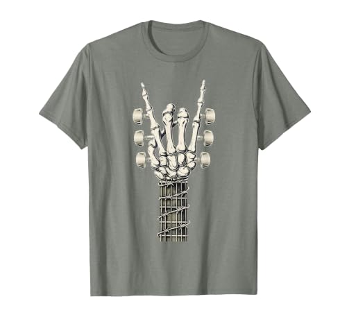Rock and Wear Gifts Men Women Kids Skeleton Guitar Hand Rock On Guitarist Rock Band Music T-Shirt - size chart