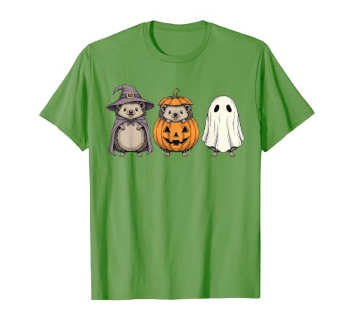 Funny Retro Hedgehog Halloween Witch Spooky Ghost Hedgehog Lover Pumpkin Halloween T-Shirt - size chart