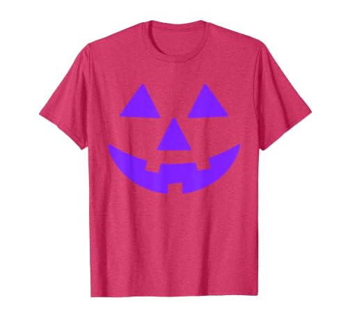 Trick or Treat Funny Halloween Costumes Party Tees Jack O Lantern Scary Carved Pumpkin Face Halloween Purple T-Shirt - size
