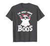Addictive Designs Halloween Merch Funny Halloween, Just Here for the Boos, Ghost Drinking Wine T-Shirt - size chart