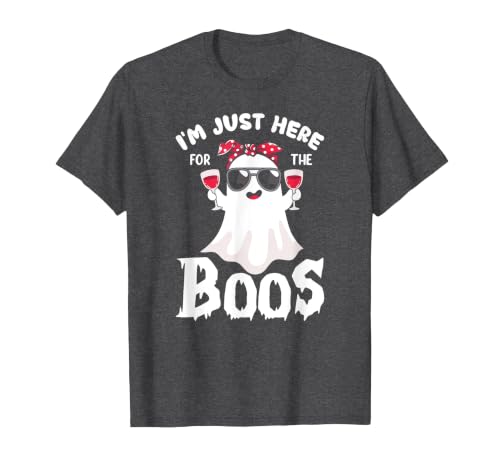 Addictive Designs Halloween Merch Funny Halloween, Just Here for the Boos, Ghost Drinking Wine T-Shirt - size chart