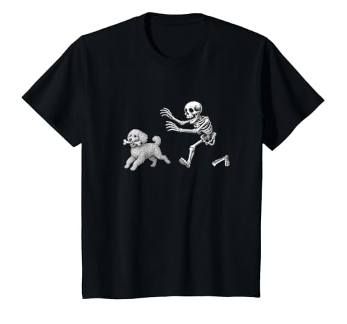 Funny Halloween Dog Lovers Gift Tees Skeleton Dogs Funny Skeleton Chasing Goldendoodle Dog Halloween Dogs Lover T-Shirt -