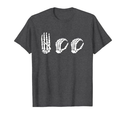 Deaf Halloween ASL Costume Boo Hands ASL Halloween Skeleton Hand American Sign Language Boo T-Shirt - size chart