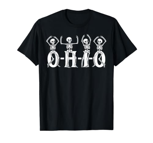 Funny O-H-I-O State Skeleton Halloween Funny O-H-I-O State Skeleton Ohio Halloween Vintage Vibe Fun T-Shirt - size chart