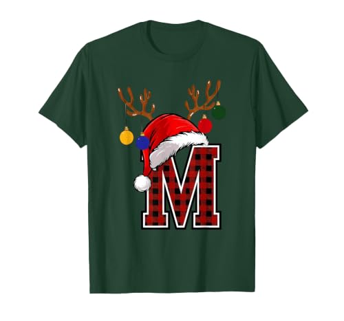 Christmas Buffalo Plaid Alphabet Tees Letter M Name Initial Buffalo Plaid Alphabet Monogram T-Shirt - size chart
