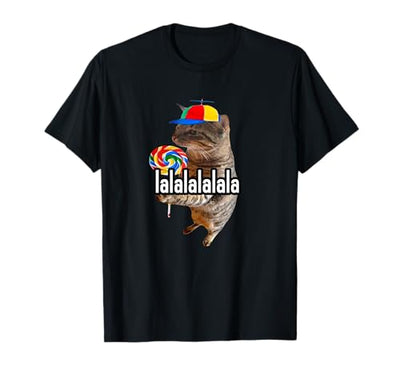 Funny Silly Cat Memes by The Meme Factory Silly Cat with Lollipop Lalalalalala Meme T-Shirt