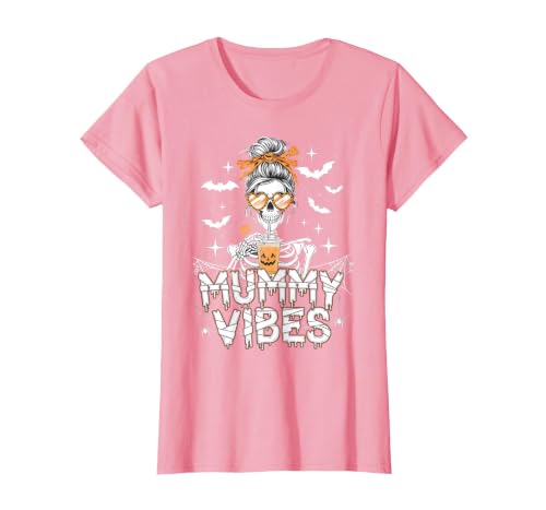 Mummy Vibes Halloween Coffee Funny Skeleton Tee Mummy Vibes Halloween Coffee Funny Skeleton Mother Mom T-Shirt - size chart