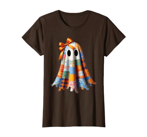Patchwork Quilt Ghost Halloween Quilter Autumn Tee Patchwork Ghost Quilt Halloween Quilter Fall Autumn Bow Cute T-Shirt -