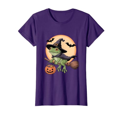 Frog Lover Halloween Party Wear Frog Witch Hat Pumpkin Halloween Costume Men Women Kids T-Shirt - size chart