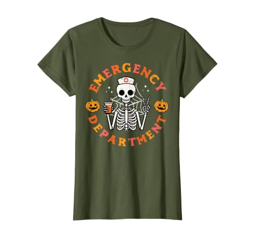 Halloween Nurse Shirts For Women Scrub Costumes Emergency Department Funny Halloween ER Nurse Women Men T-Shirt - size chart