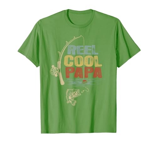 Cool Papa Fathers Day Fishing Gifts Funny Fisherman Vintage Reel Cool Papa T-Shirt - size chart