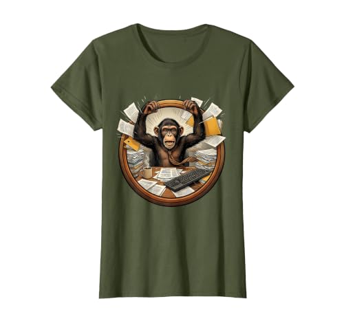 Mademark Monkey Office Chaos Funny Adult Humor Graphic T-Shirt - Women - size chart
