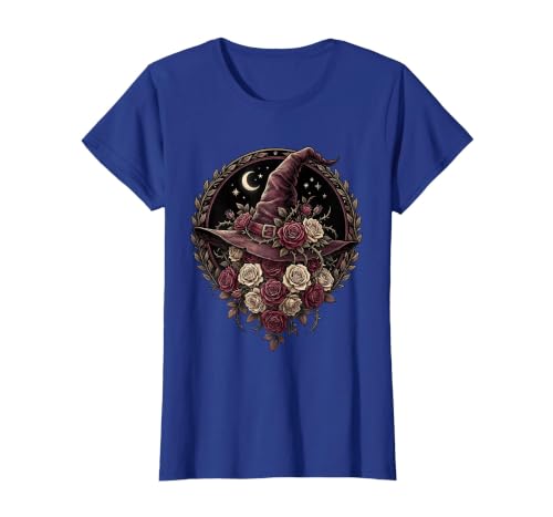 Mademark Witch Hat Black Roses Halloween Women's Design T-Shirt - size chart