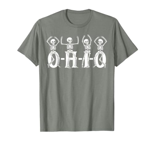 Funny O-H-I-O State Skeleton Halloween Funny O-H-I-O State Skeleton Ohio Halloween Vintage Vibe Fun T-Shirt - size chart