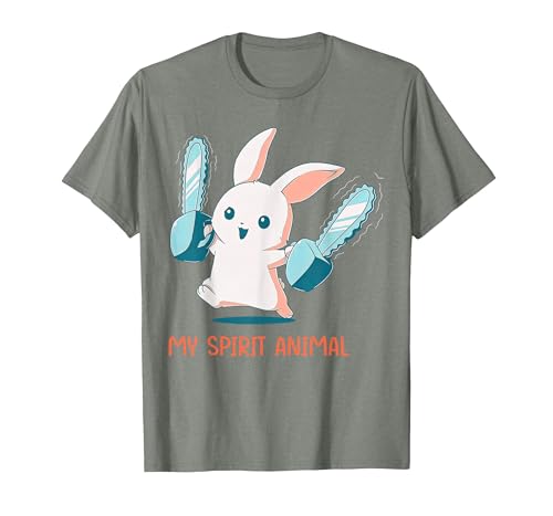 My Spirit Animal Cute Rabbit with Chainsaw T-Shirt — design detail
