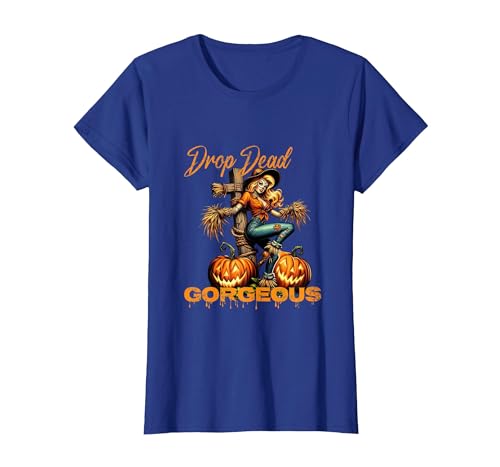 Evil Hot Wife Girlfriend Fiance Halloween Gift Tee Drop Dead Gorgeous Retro Vintage Pin-Up Scarecrow Halloween T-Shirt -
