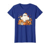 Ghost Halloween Flower Costume Floral Women Cute Ghost with Flower Halloween Pumpkin Autumn Women T-Shirt - size chart