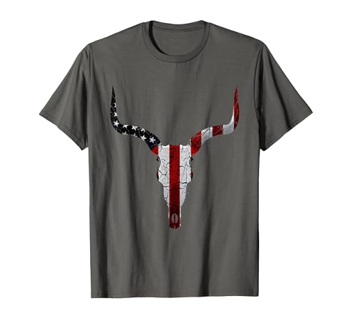 Cow skull USA Flag Bull Skull American Flag Cow Skull Western Graphic Wild West T-Shirt - size chart