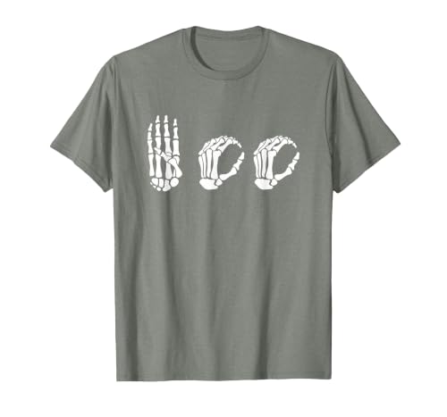 Deaf Halloween ASL Costume Boo Hands ASL Halloween Skeleton Hand American Sign Language Boo T-Shirt - size chart