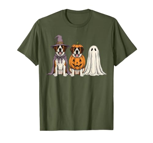 Funny Retro St. Bernard mom Halloween Witch Spooky Ghost Saint Bernard Pumpkin Halloween Dog Lover T-Shirt - size chart