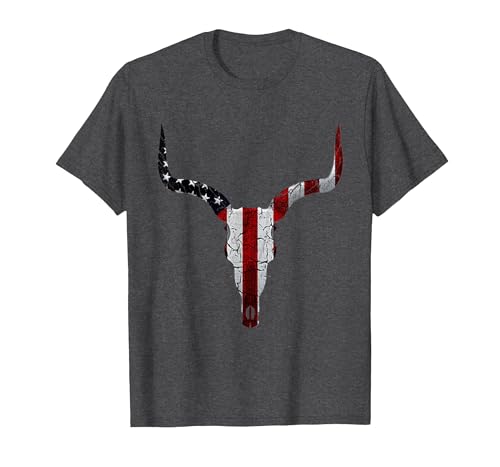 Cow skull USA Flag Bull Skull American Flag Cow Skull Western Graphic Wild West T-Shirt - size chart
