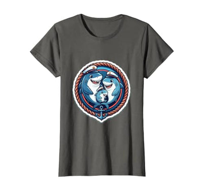 Family Cruise Matching Cartoon Sharks Sailor Hats T-Shirt