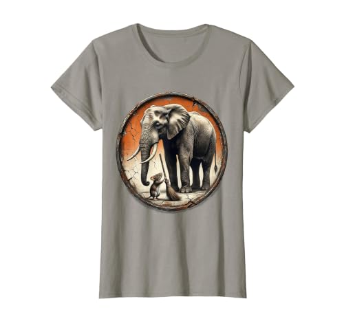 Mademark Mouse Hands Elephant a Tiny Broom Funny Animal Art T-Shirt - Women - size chart
