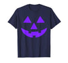 Trick or Treat Funny Halloween Costumes Party Tees Jack O Lantern Scary Carved Pumpkin Face Halloween Purple T-Shirt - size