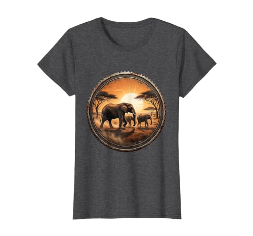 Mademark Elephant Herd Crossing Dusty Savanna Plain T-Shirt - Women - size chart