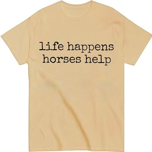 Nusyouc Life Happens Horses Help Equestrian T-Shirt Vintage Horse Lover T Shirt Tops - size chart